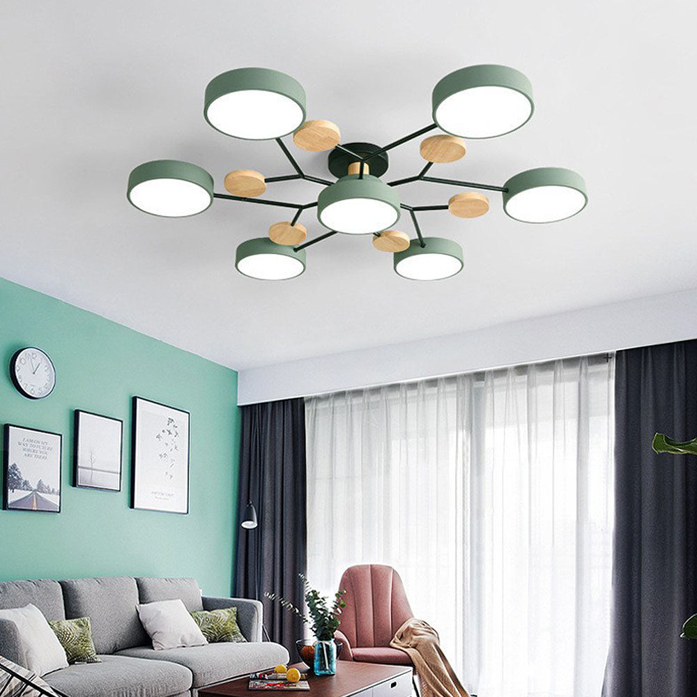 Contemporary Round Iron LED Semi-Flush Chandelier