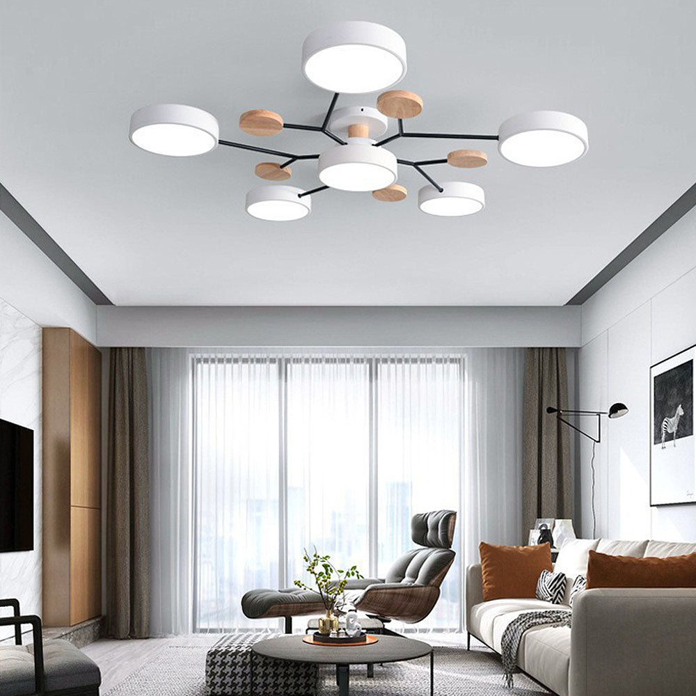 Contemporary Round Iron LED Semi-Flush Chandelier