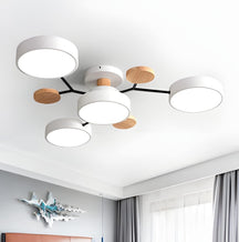 Contemporary Round Iron LED Semi-Flush Chandelier