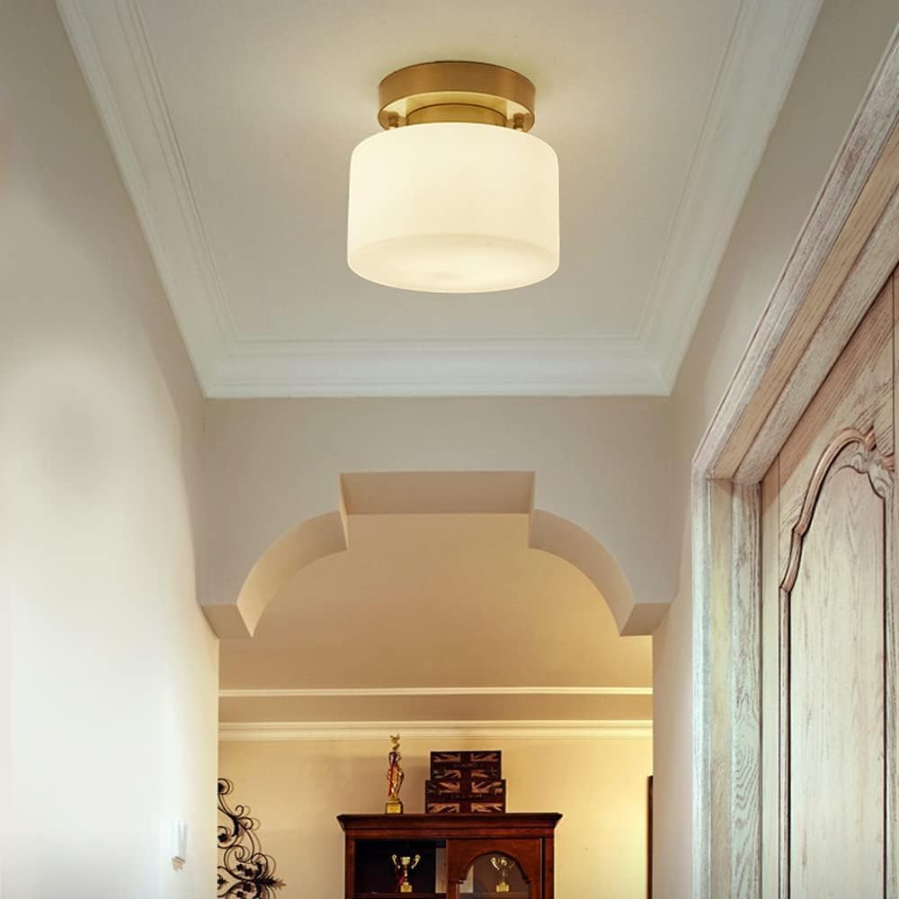 Minimalist Brass White Semi-Flush Ceiling Light