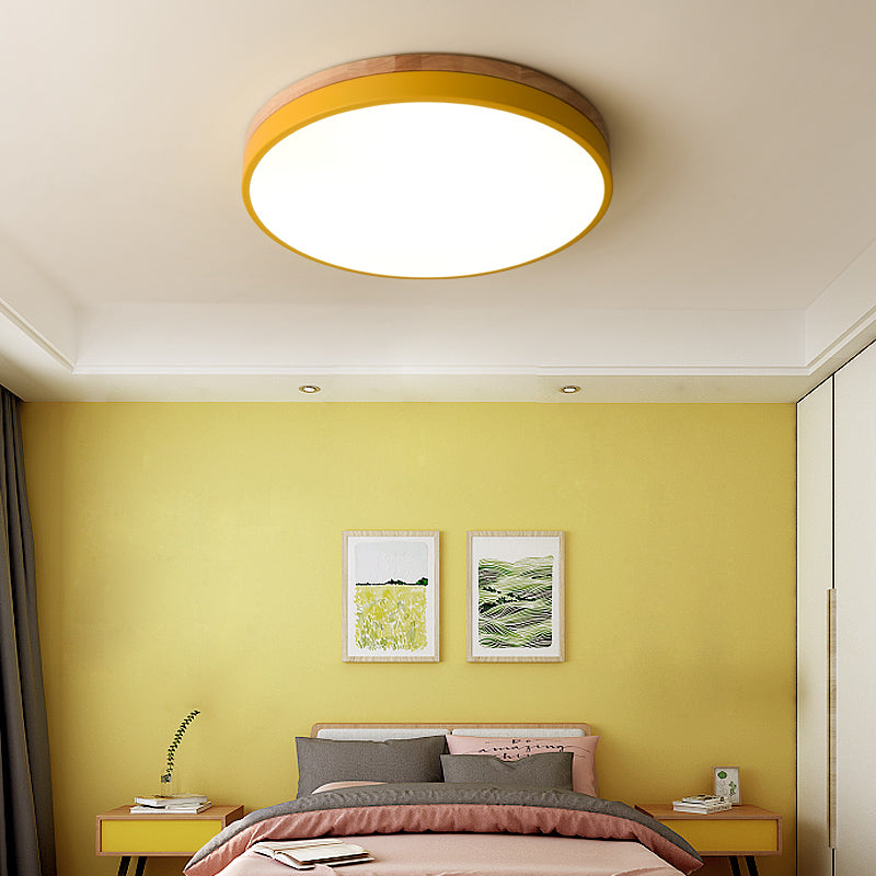 Wooden Round Shape Flush Ceiling Lights