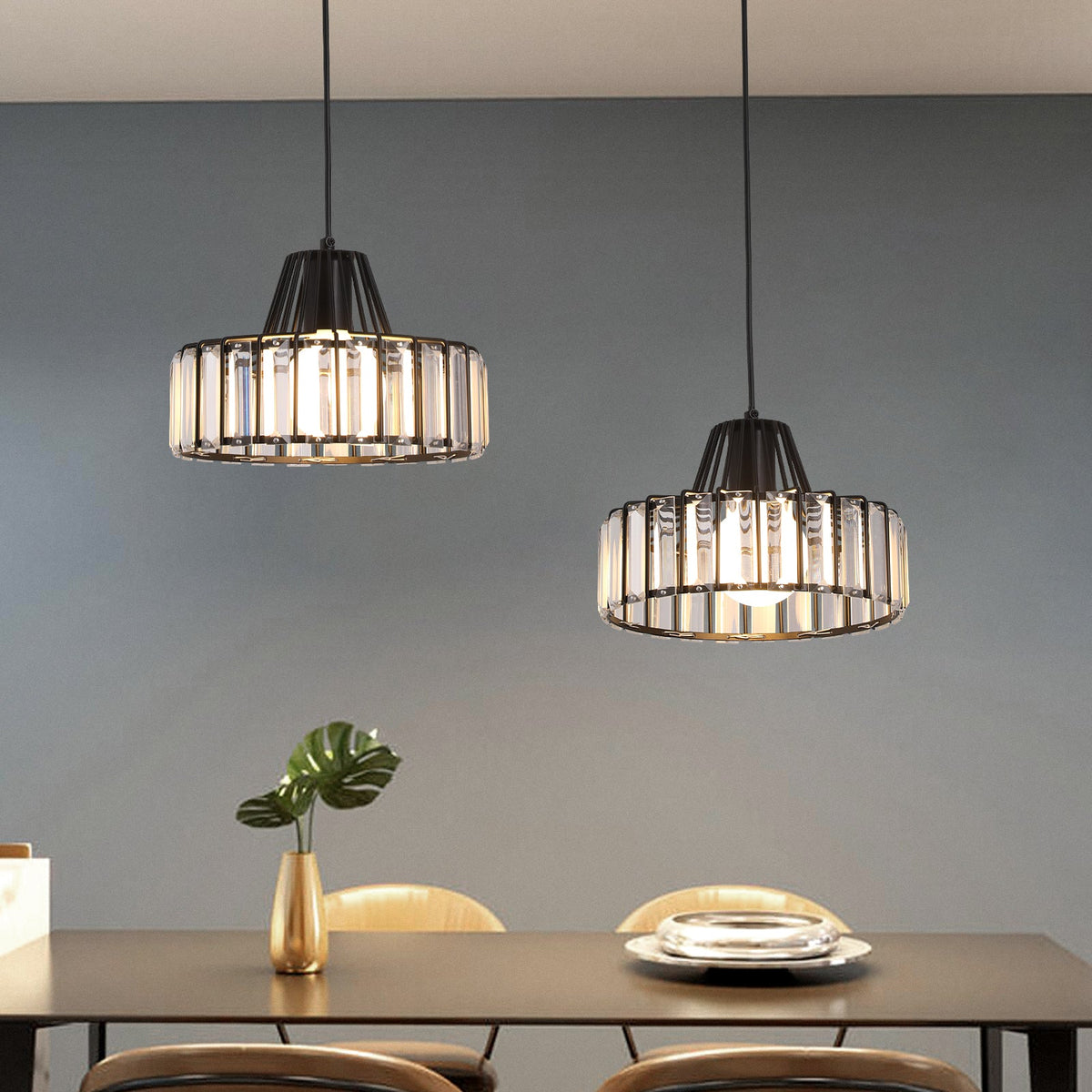 Modern Black Crystal Pendant Light