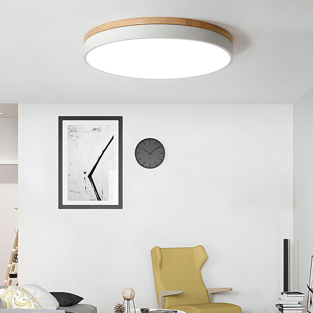 Wooden Round Shape Flush Ceiling Lights