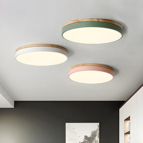 Wooden Round Shape Flush Ceiling Lights