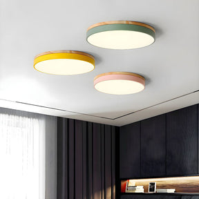 Wooden Round Shape Flush Ceiling Lights