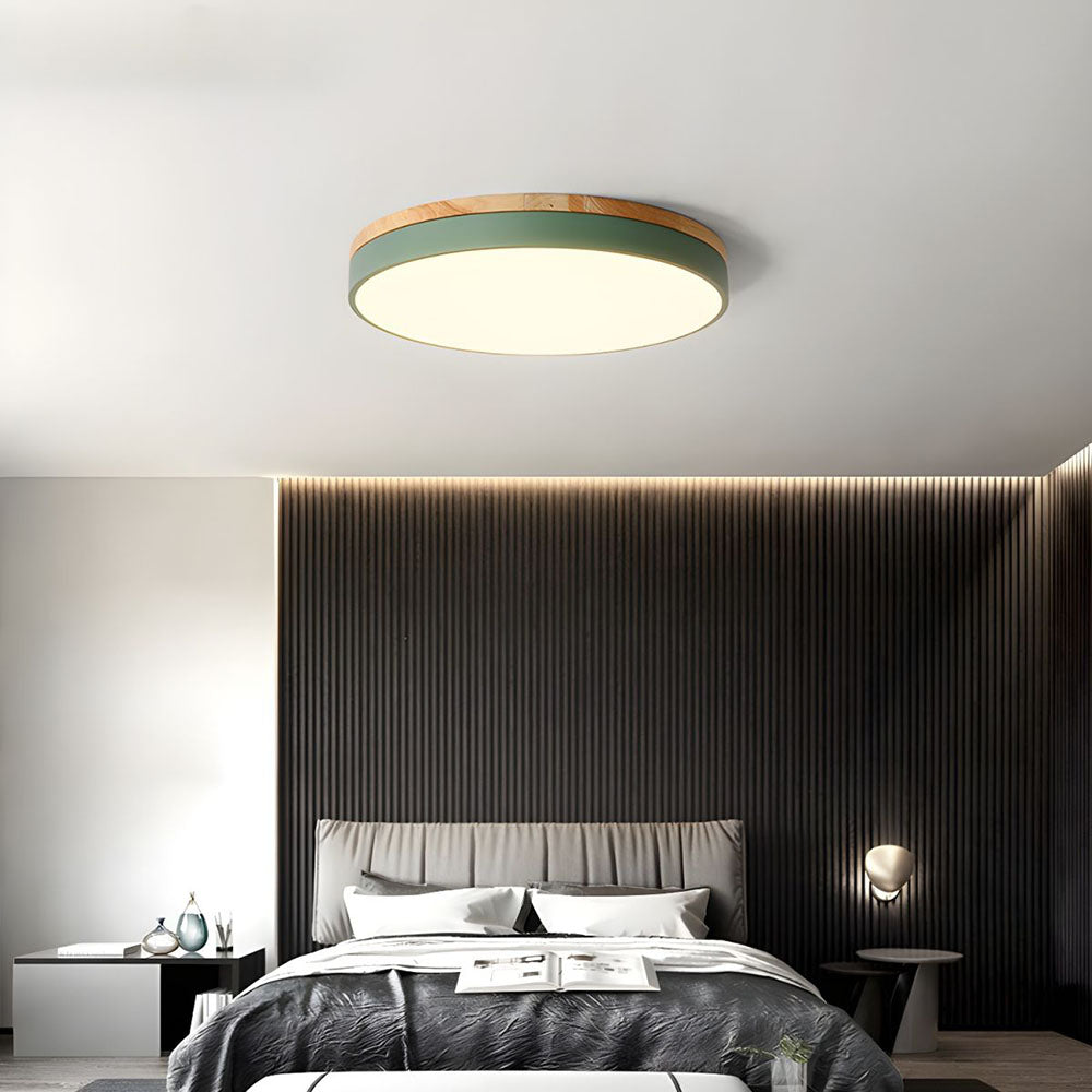 Wooden Round Shape Flush Ceiling Lights