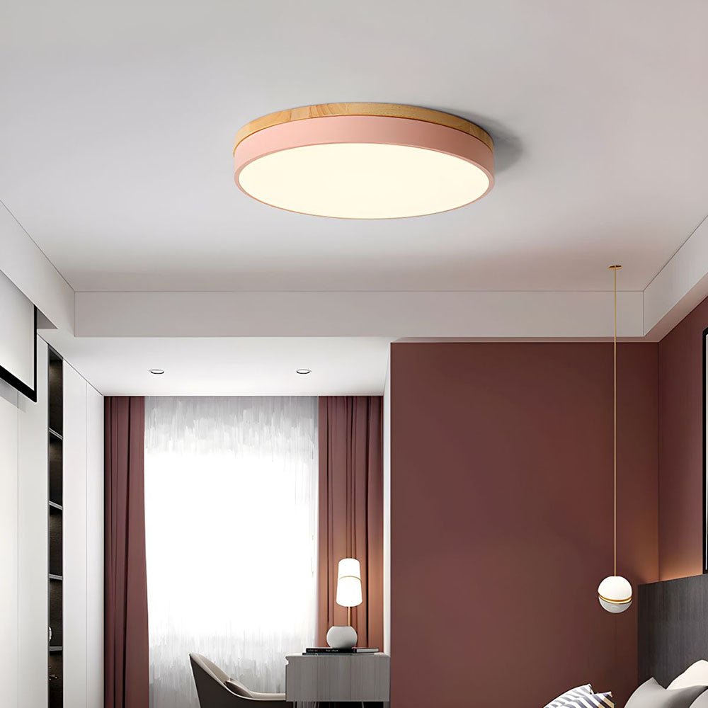 Wooden Round Shape Flush Ceiling Lights