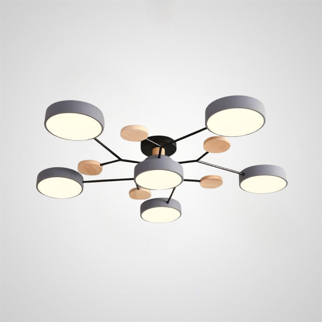 Contemporary Round Iron LED Semi-Flush Chandelier