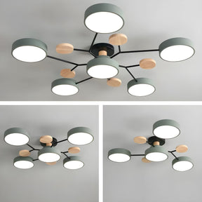 Contemporary Round Iron LED Semi-Flush Chandelier