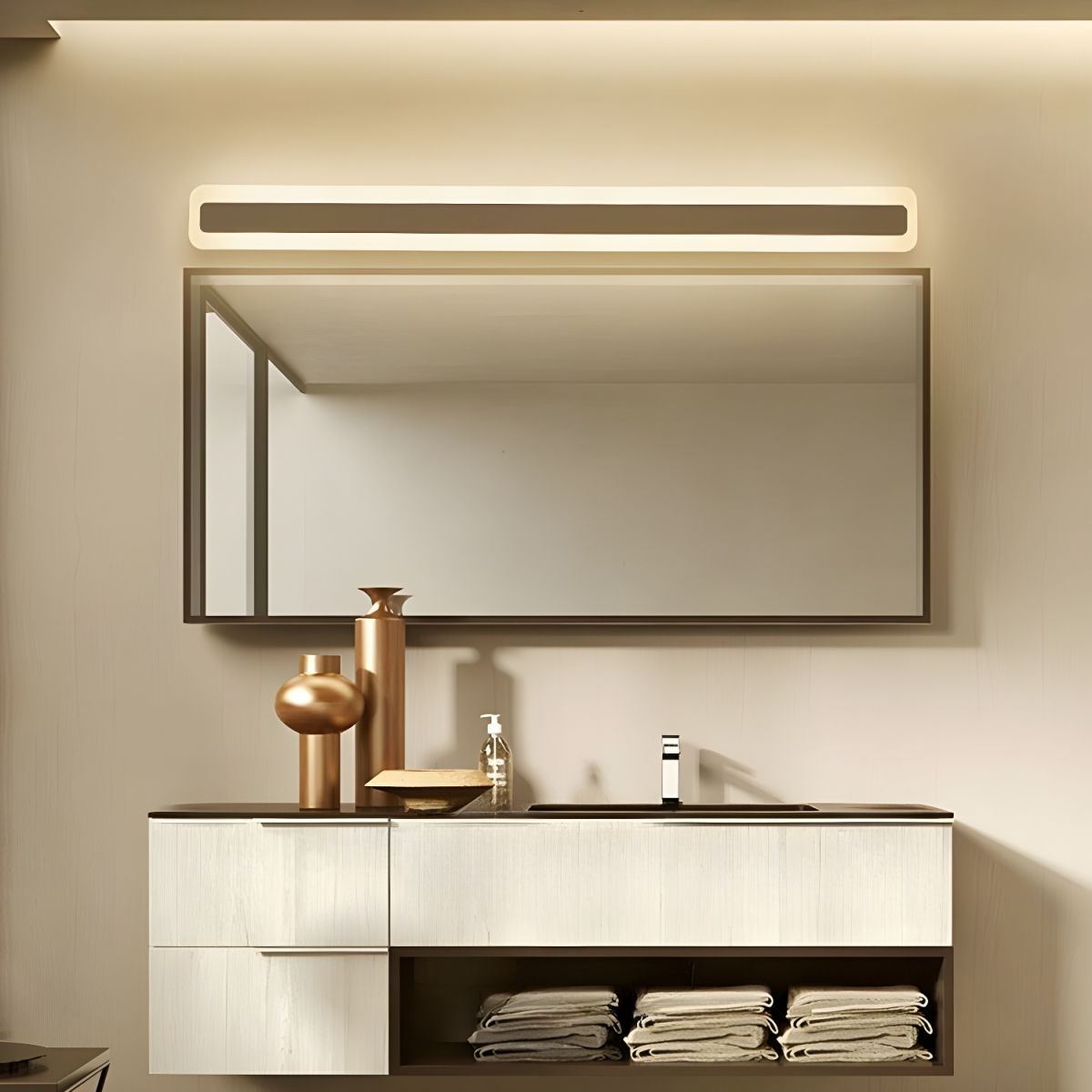 Gold Metal Modern Simple Long Mirror Bathroom Wall Lighting