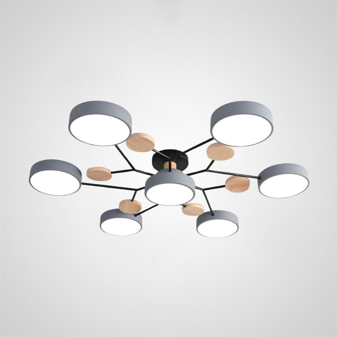 Contemporary Round Iron LED Semi-Flush Chandelier