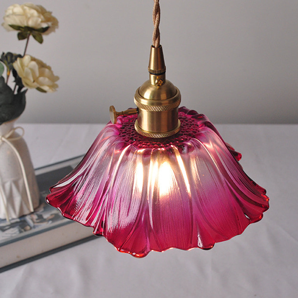 Retro Flower Shape Glass Pendant Light For Dining Room