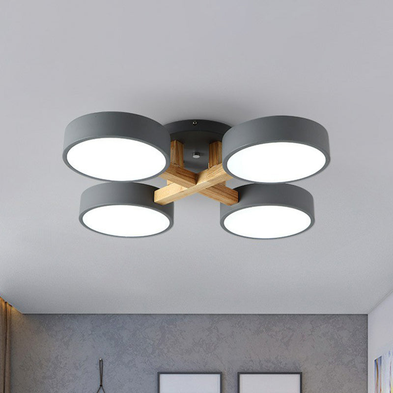 Modern Iron Wood LED Bedroom Ceiling Light