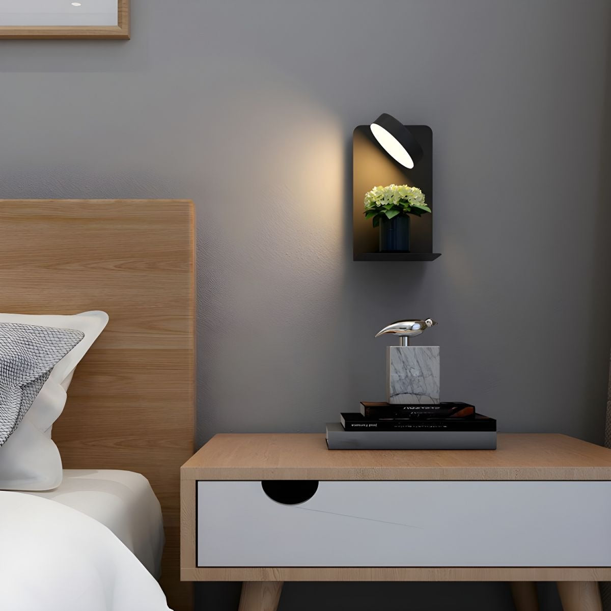 Minimalist Wall Lamp with Shelf and USB Port