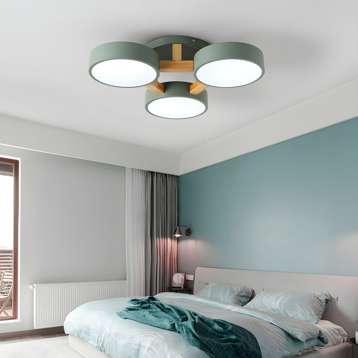 Modern Iron Wood LED Bedroom Ceiling Light