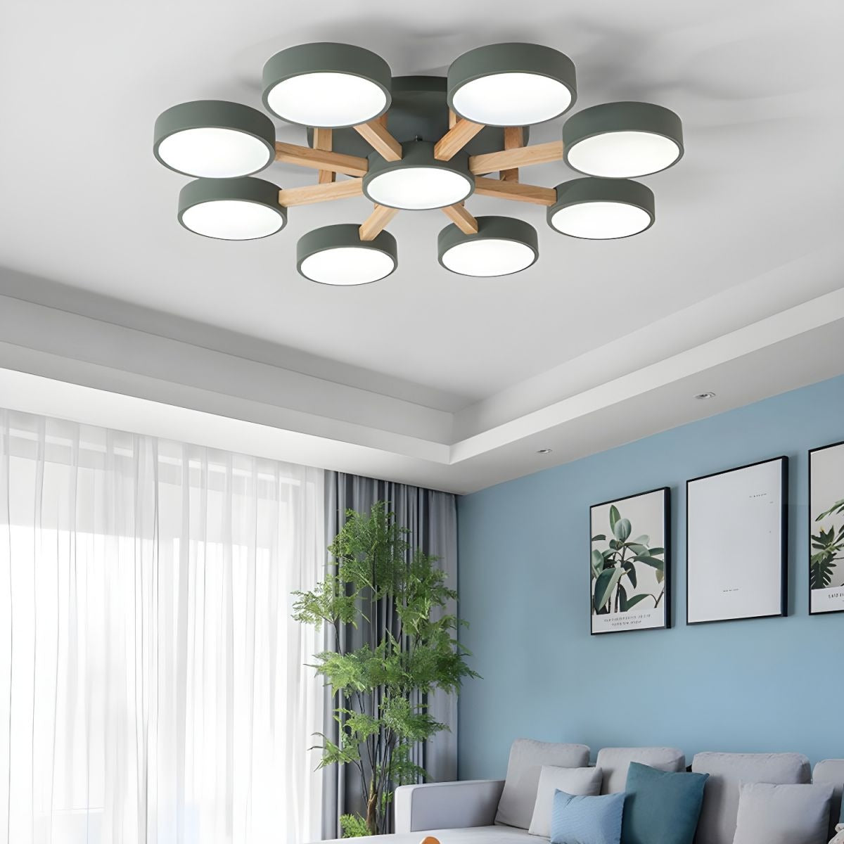 Modern Iron Wood LED Bedroom Ceiling Light