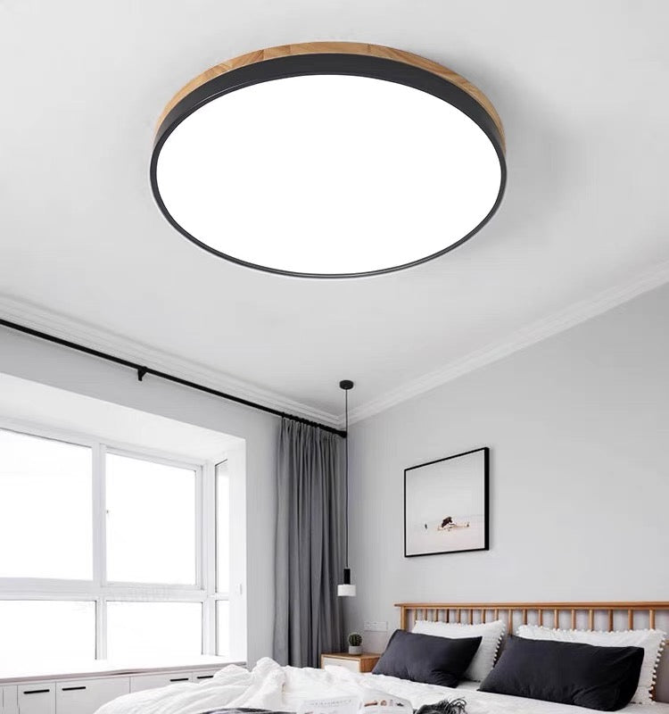 Wooden Round Shape Flush Ceiling Lights