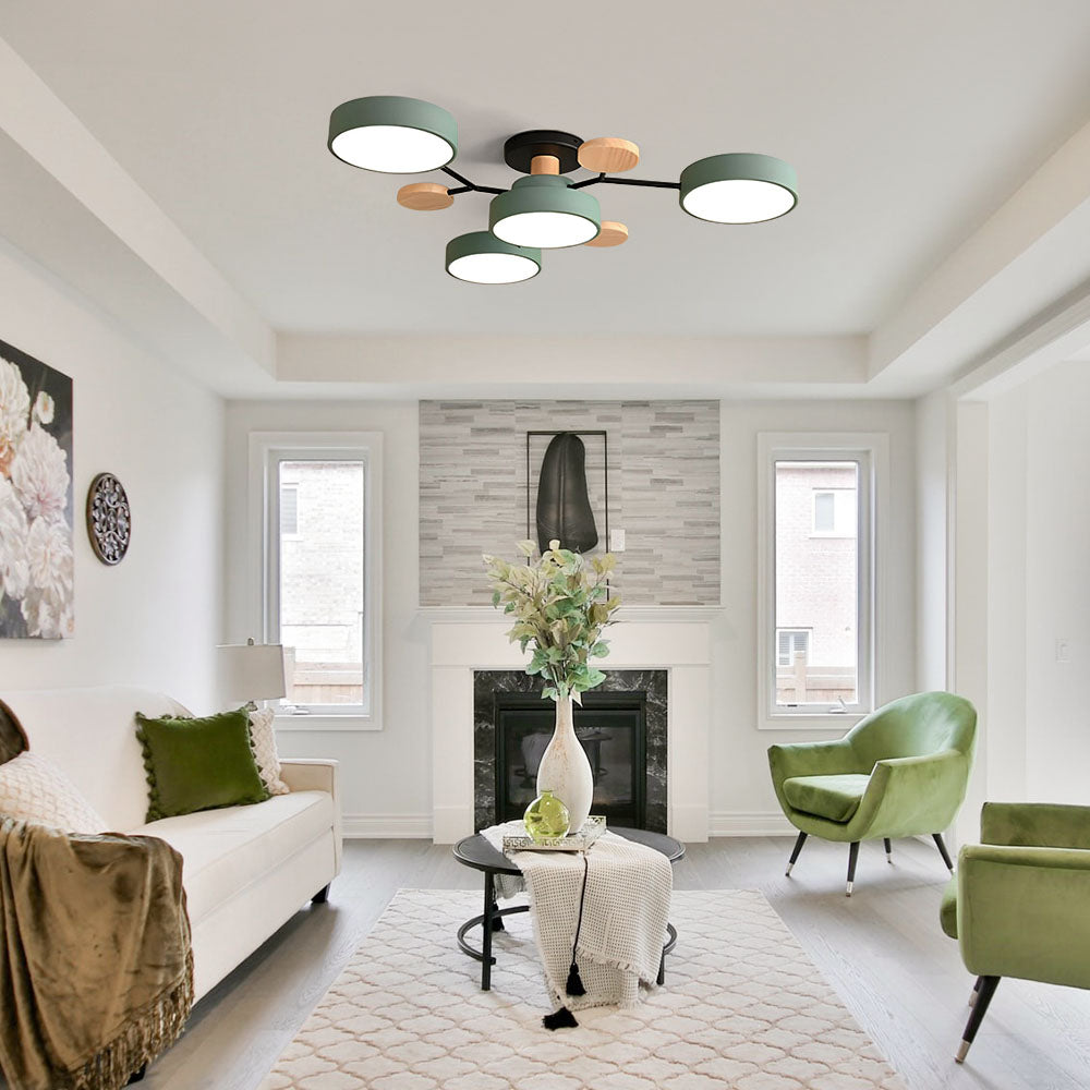 Contemporary Round Iron LED Semi-Flush Chandelier