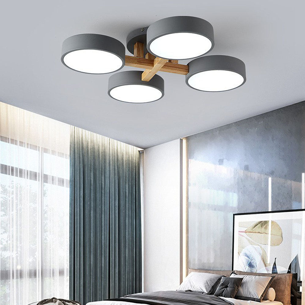 Modern Iron Wood LED Bedroom Ceiling Light