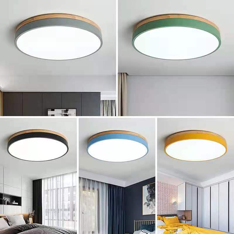 Wooden Round Shape Flush Ceiling Lights